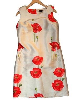Smashed Lemon Red Poppy Sleeveless  Mini Dress, Size Size 10 Red Floral Cream